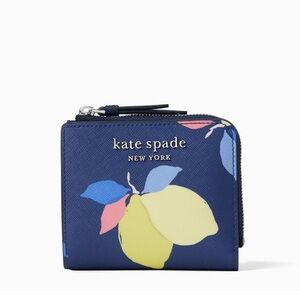 🆕 Kate Spade Blue Floral Lemon Fruit Bifold Smsll Wallet